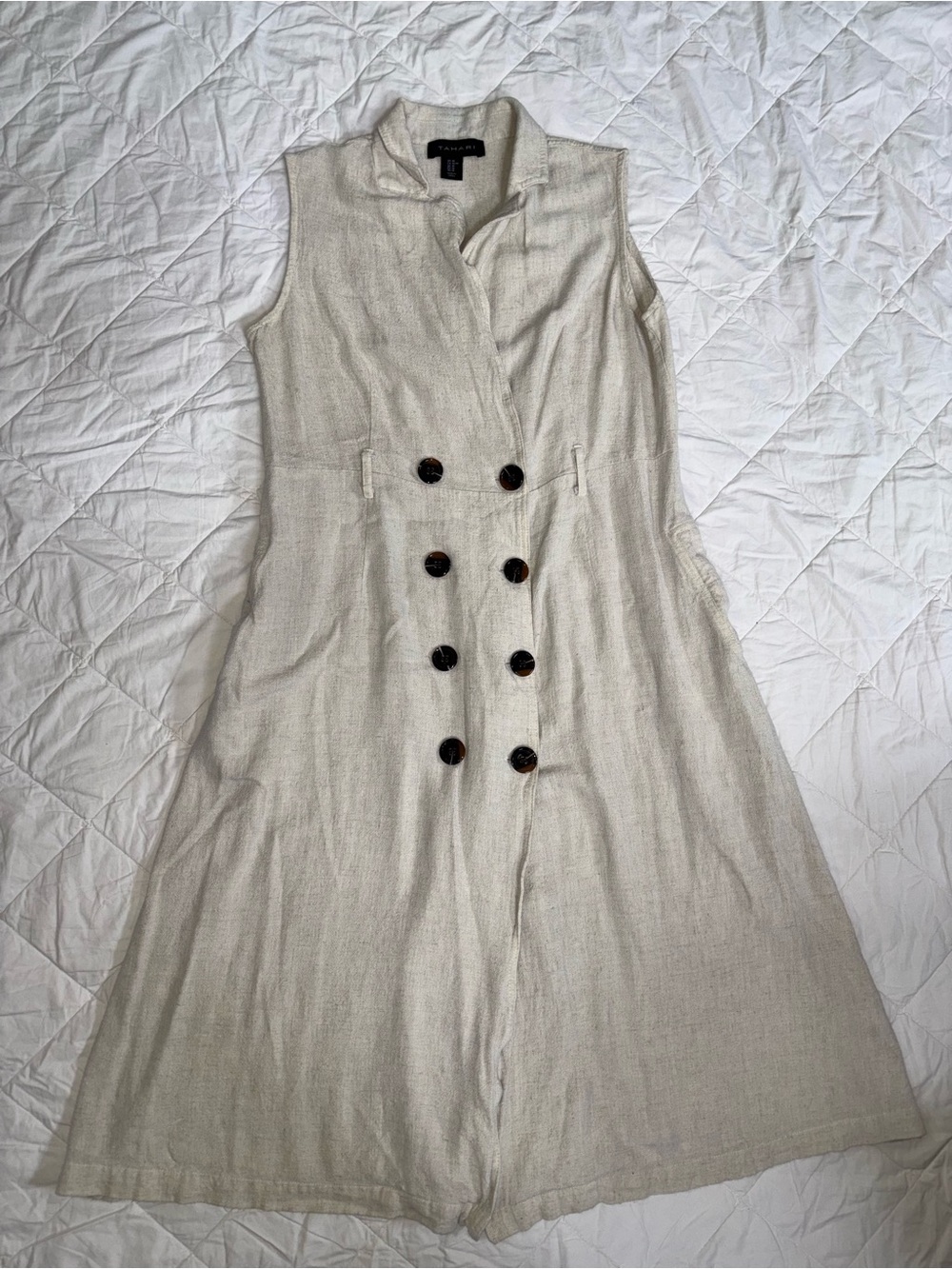 Tahari Cream Double-Breasted Midi Dress